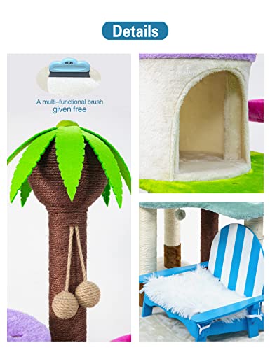 Hyabi 56 Inch Hawaii Novelty Coconut Beach Chair Lovely Sign Cat Tree Tower Condo Furniture Apartment Plush Habitat Kitten Amusement Platform With Scratch Posts Pet House Play (Large 56" H) #TOP5