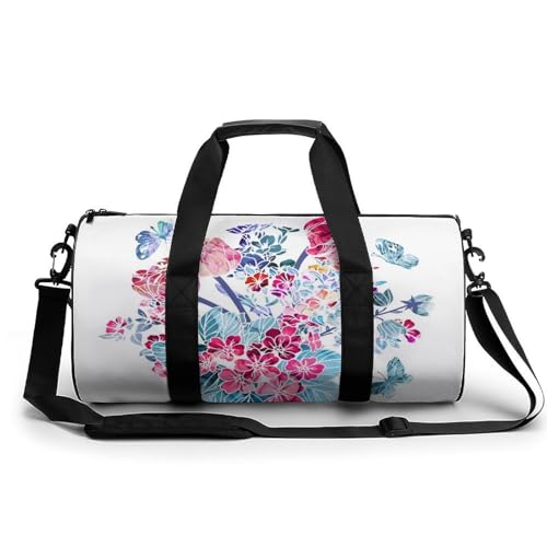 Sac week-end duffel bag fleurs papillon avec fermeture robuste 45x23x23cm