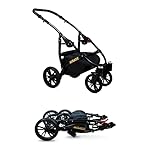 BABYLUX Miracle Kinderwagen 3 in 1 Tief Babywagen Kindersitz Autositz Rahmen aus Aluminium Multifunktionskinderwagen Funktionell Sicher 60 x 95 x 115 cm Schwarzer Rahmen Gold Leaf