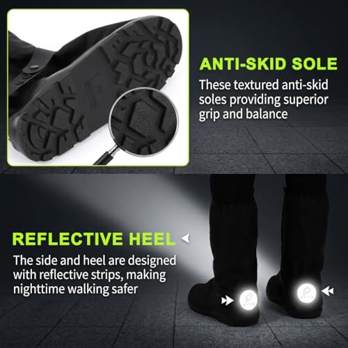 Image of PALAY Waterproof Rain Shoe Covers Reusable Protective Shoe Covers with Non Slip Sole Elastic Fit Zipper Design for Monsoon Commuting Cycling Outdoor Use, Black, S