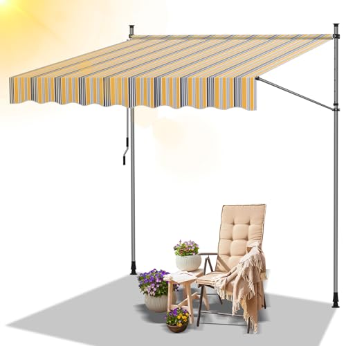 Daromigo Tenda da sole per balcone, 200 x 120 cm, regolabile in altezza, con manovella, resistente ai raggi UV, protezione solare, senza fori, per balcone, giardino, giallo, blu