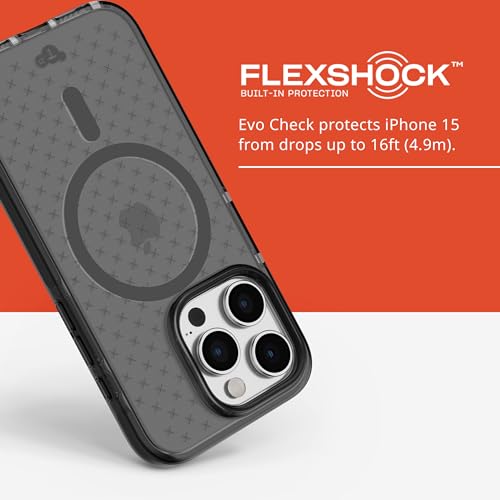 Image of Tech21 Evo Check case for iPhone 15 Pro - Compatible with MagSafe - Impact Protection Case - Smokey /Black