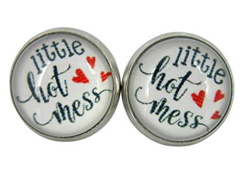Stainless Steel Hot Mess Print Glass Stud Earrings 12mm (Little Hot Mess)