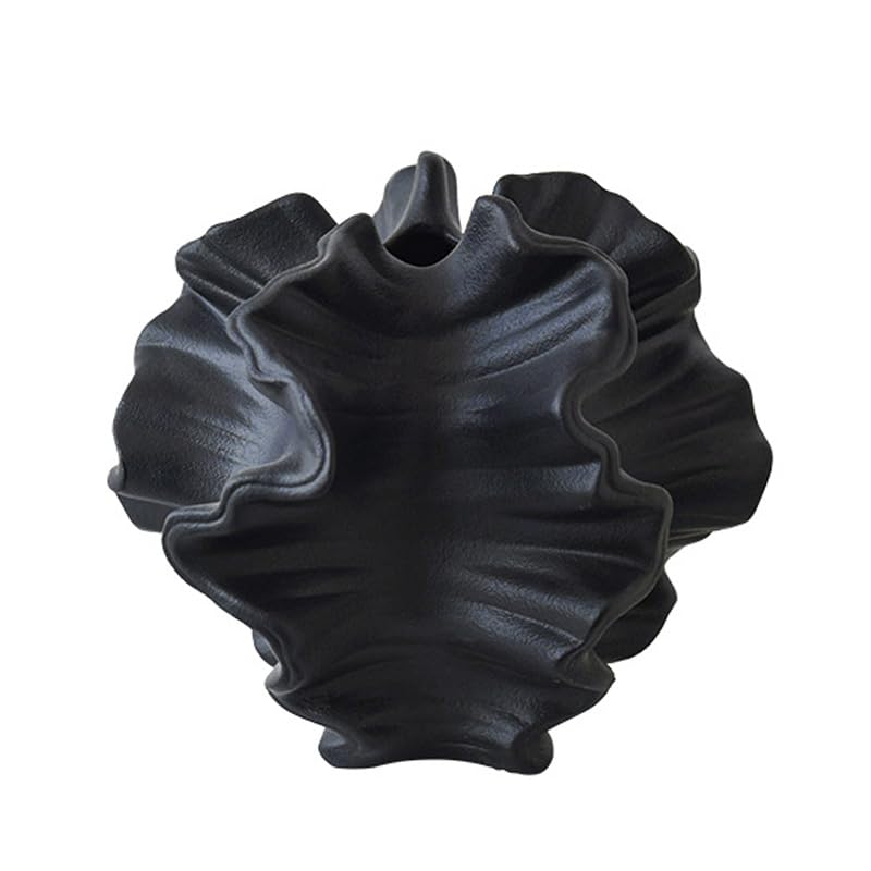 Modern Art Ceramic Coral Flower Vase - Home & Office Decoration Sculpture - Bohemian Coffee Table & Bookshelf Decor (Black)