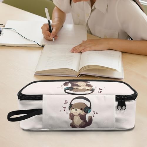 Image of Cute Otter Large Pencil Case for Girls Music Note Pencil Pouch for 2Nd 3Rd Kids Pencil Bag for Children Boys Portable Pencil Organizer for Toddler Ninas School Supplies for Study