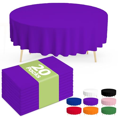 Image of Pureegg Plastic Table Cloth Disposable 20 Pack, 84'' Round Table Cloths, Graduation Decorations Class of 2026, Graduation Party Tablecloths, Round, Plastic Cover, Leakproof & Sturdy, Purple