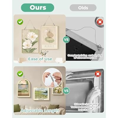 2PCS Adjustable Picture Hanging Wire 2m x 1.5mm Large Hooks, Picture Frame Wire Kit Heavy Duty 100lbs, Stainless Steel for Art, Mirror, Light Lamp, Billboards, Basket Flowerpot