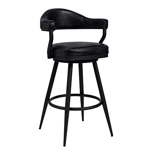 Butaco Amador 26" de altura de mostrador con acabado en polvo negro y tapizado en cuero sintético negro vintage de Armen Living