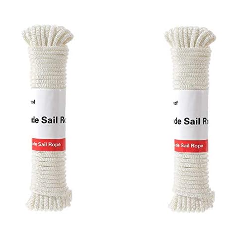DIIG Sun Shade Sail Rope, Outdoor 100 Feet Diamond Solid Straps Braid Polyester Line - 1/4” All Purpose Tie-Down Ropes for Garden, Patio, Camping, Sailing & Flag Flying (50ft 2bags) Cover