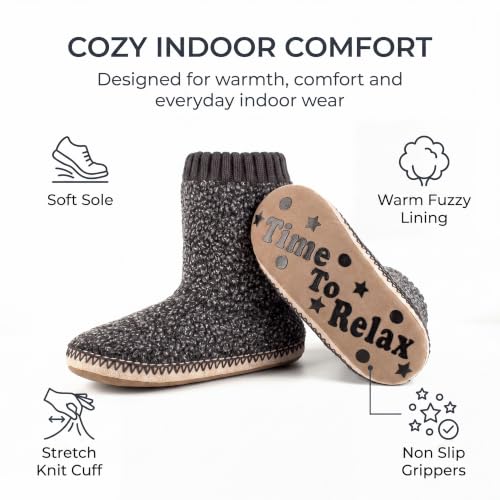 Image of cosyone1997 Boot Slippers for Men Indoor Non Slip Soft Sole | Textured knit upper, fuzzy lining, ankle-high coverage and cushioned insole for cold floors; machine washable