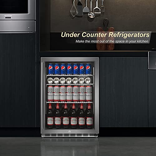 Icejungle Beverage Refrigerator, 24 Inch Beverage Refrigerator Cooler, Built-In Or Free Standing 160 Cans Under Counter Beverage Beer Fridge For Outdoor, Kitchen And Home Use #TOP4