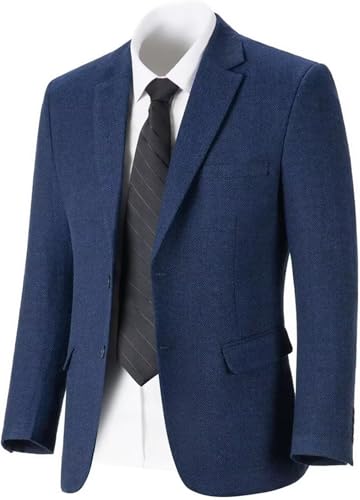 Vintage Mens Herringbone Blazer Vintage Tweed Wool Blend Sport Coat Jacket Casual Wedding Groomsmen Prom Suit Navy Blue XXXL4