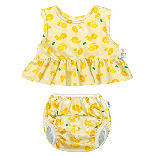 Alvababy SWT08A Baby Reusable Swim Diaper With A Matching Top,Toddler Baby Girls Swimsuit,Infant Bathing Sleeveless Tankini,2T Swimwear Two-Piece Skirt Swt08 Orange cover