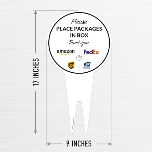Image of Package Delivery Sign, Please Leave Packages Here Sign, FedEx, Amazon, UPS, USPS, 9x17 Inches Round Shape, Aluminum Composite Made in USA by Sigo Signs