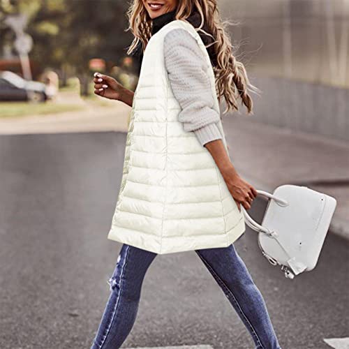Colete feminino longo de inverno casaco fino leve com zíper casaco casual slim colete acolchoado jaq