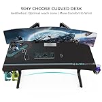 EUREKA ERGONOMIC 60 Inch Gaming Desk with Full Mouse Pad, Large Home Office Curved Computer Desk for 3 Monitors with Cup Holder, Headphone Hook and Handle Rack with USB Charging Ports for Gamer, Black - Image 5