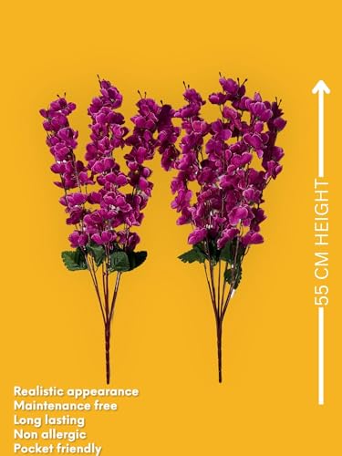 Image of ARTSY Artificial Flowers Bunch for Decoration Cherry Blossom, Ideal for vase, Home, Office Decor, Gifts, Craft, Artificial Plants for Decoration, Without vase, Purple, Combo, 2 Piece, 55 cm Height |