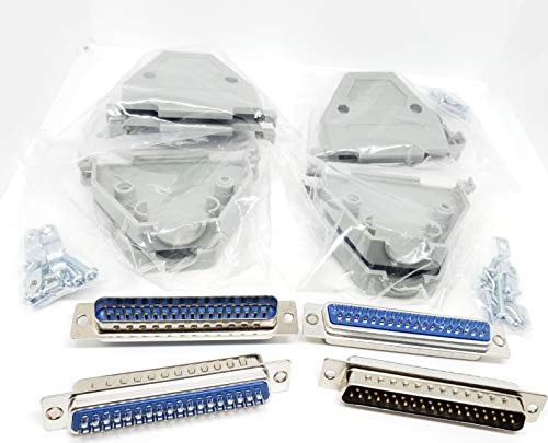 Connectors Pro 4 Sets Solder Cup DB37 Male + Plastic Hoods, 37 Pins D-Sub Connector & Hood Set, 8-Pack (4 DB37 Males + 4 Hoods)