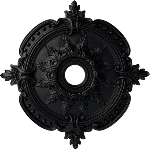 Image of Ekena Millwork CM28BESGS 28 3 /8 inch OD x 3 3 /4 inch ID x 1 5 /8 inch P Benson Classic (Fits Canopies up to 6 1 /2 inch), Hand-Painted Steel Gray Ceiling Medallion