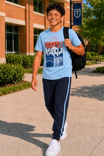 Image of Pro Athlete Boys Pants Set - 3 Piece Active Short Sleeve Graphic Tees Athletic Shorts and Jogger Sweatpants for Boys