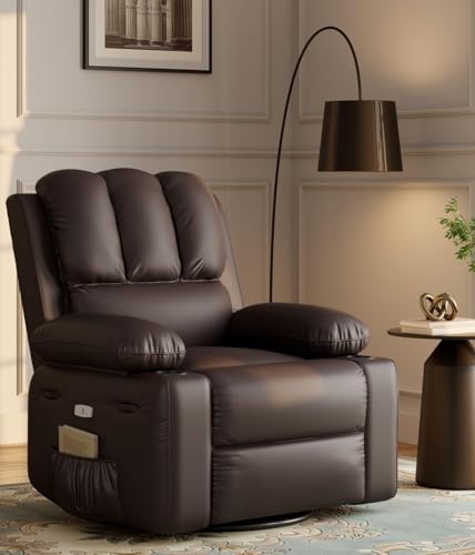 GAOMON Oversized Electric Power Recliner Chair with Heat & Massage - 360° Swivel Rocker Recliner for Living Room, PU Leather Recliner with 1.5X Sponge Filling, 22" Large Seat Lazyboy Style.