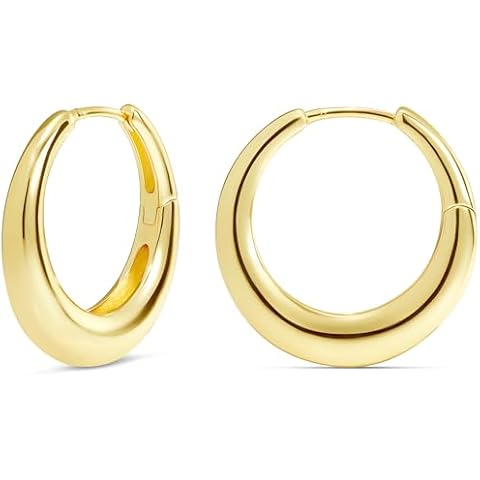 MILLA 14K Gold Plated Hoop Earrings | Small Silver Hoops | Thick Lightweight Chunky Hoop Earrings for Women (14K Gold Plated, Medium, 1.0 inches - 25 mm) Cover