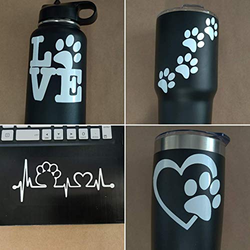 Paw Decals 4 Pack: Dog Paws, Love With A Paw, Paw Heartbeat, Paw Prints (White, Small ~3.5") #TOP2
