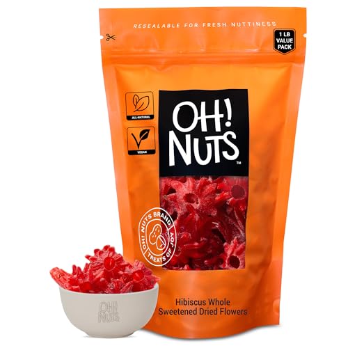 Oh! Nuts Dried Hibiscus Flowers - 1 lb - Dried Fruit - Whole Sweetened Dried Flowers - Dehydrated Fruit Bites - Packed in New York Zip-Seal Bag for Exceptional Freshness