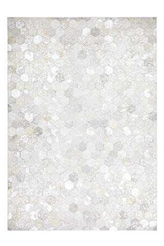 Fabelia Hexagon - Alfombra de piel, color gris y plateado, piel, plata, 120 x 170 cm