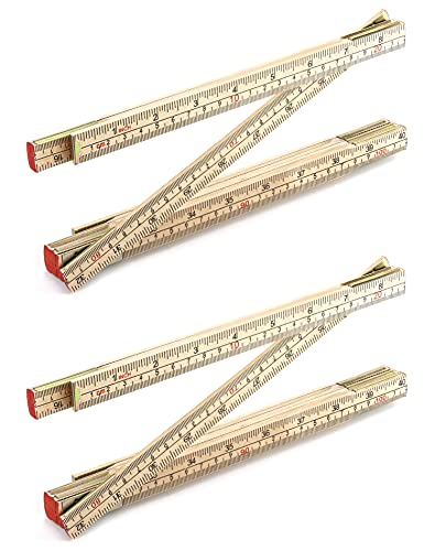 QWORK Folding Wood Rule, 2 Pack, 6FT 6 Inch Foldable Ruler with US and Metric Measurements for...
