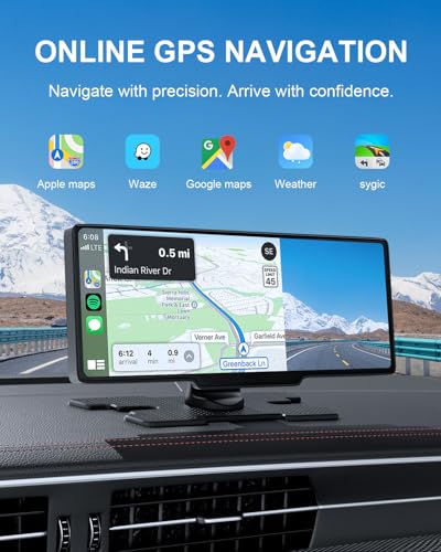 HK3 Carplay Screen for Car, 10.26’’ Wireless Apple Car Play & Android Auto Touchscreen, with 4K Dash Cam,1080P Backup Camera,64GB TF card, Car Stereo/GPS Navigation/Mirror Link/Bluetooth/Voice Control