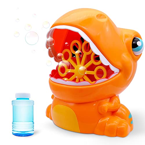 Joyin Dinosaur Bubble Machine, 5000+ Bubbles Per Minute, Bubble Blower With 2 Bubble Solutions For Kids, Summer Outdoor Indoor Toy, Dinosaur Party Favor, Kids Birthday Gift (Orange) #TOP6