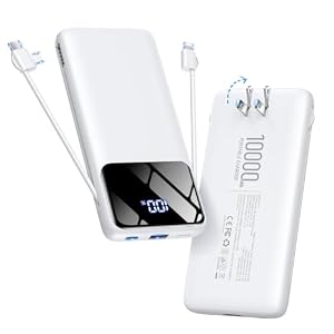 Portable Charger 10000mAh Power Bank with Built-in Cables and Wall Plug