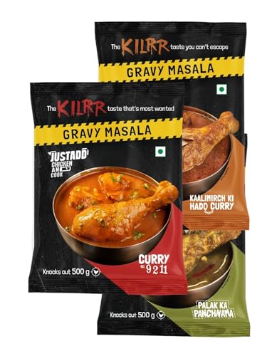 Image of Kilrr Chicken Gravy Masala, Variety Pack of 3 | Curry No. 9211, Kaalimirch ki Haddcurry and Palak Ka Panchnama | Zero Fuss Cooking and Ready in 30 Minutes | Just Add 500g Chicken