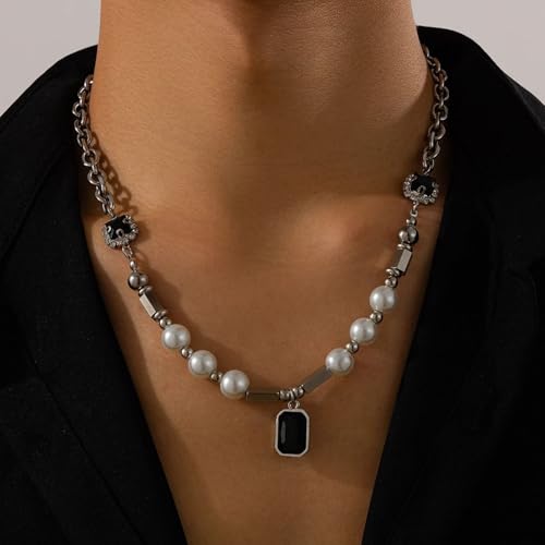 Collier hommes imitation perle ras du cou punk carré TABOJS - 2