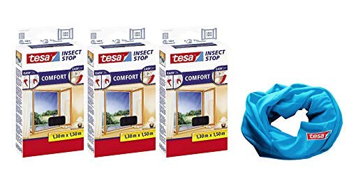 Preisvergleich Produktbild tesa Insect Stop COMFORT Fliegengitter Fenster - Insektenschutz mit Klettband selbstklebend - Fliegen Netz ohne Bohren (3er Pack / 130 cm x 150 cm, Anthrazit (Durchsichtig))