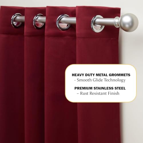 Image of 100% Blackout Window Curtains, 7 Feet, Solid Design, Faux Silk, Thermal Insulated, Noise Reducing Eyelet Door Curtain with Tie Back for Living Room & Bedroom, 115x210cm, Pack of 2 - Maroon