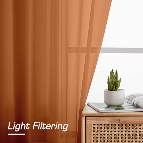 Image of OWENIE Sheer Curtains 72 Inches Long 2 Panels Set, Light Filtering Sheer Curtain Rod Pocket Clear Drapes for Living Room Bedroom Window Sliding Door, Each 42 x 72 Inch, Orange