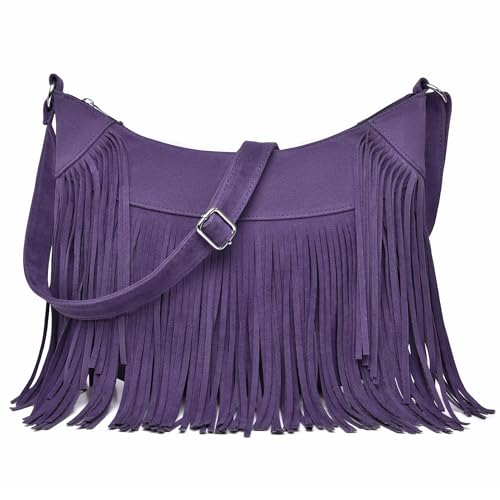 Image of Fringe Hobo Bags for Women Vintage Suede Crossbody Bag Hippie Western Cowgirl Purses Tassel Shoulder Bag
