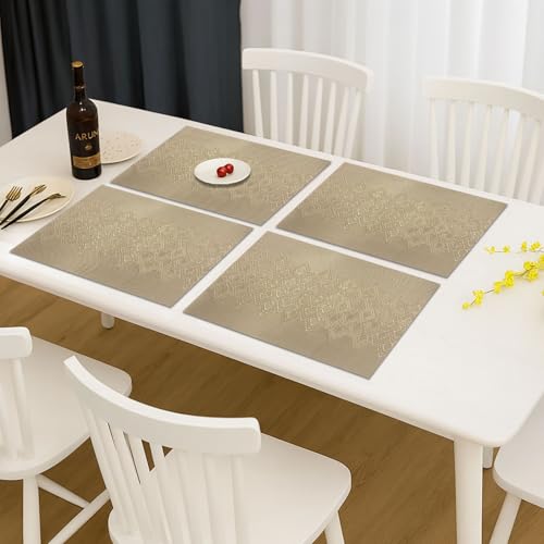 Image of Amazon Brand - Umi PVC Vinyl Wave Design Placemat ST10002TH - Heat Resistant, Wipe Clean, Anti-Skid Table Mats for Dining Table, KitchenHome Decor (30x45 CM Gold Set of 4)