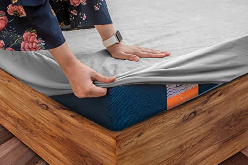 Image of Flo Aloe Vera Infused Mattress Protector - Waterproof & Washable | 100% Cotton | Mattress Cover in Grey Color (Single, 72x30)
