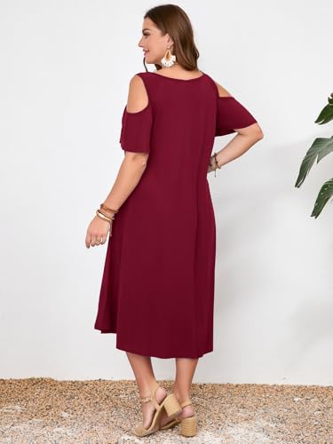 Image of LARACE Plus Size Women Dress for Summer, Midi Women's Sundress, Casual V-Neck Short Sleeve Flowy T-Shirt Dresses with Pockets