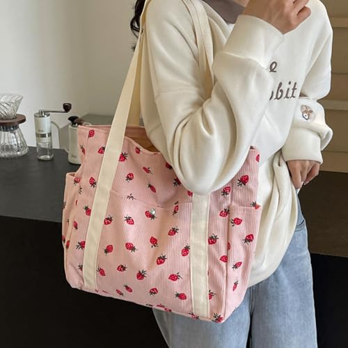 Bolso tote de pana para mujer con cremallera miniatura 3