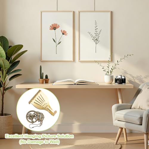 Image of Picture Hanging Kit 10Pcs Rail Hooks with 10Pcs Chains, Metal Picture Display Hanging System for Wall Pictures, Exhibition(Bronze+Gold, 20CM)