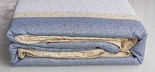 Parure de couette King size rayures bleu moutarde finitions soignées