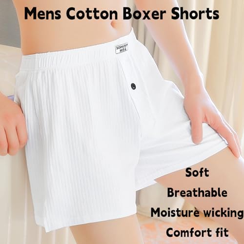 Mens Cotton Boxer Shorts,Soft Button Front Cotton Blend Breathable EverydayWear,Boxer Shorts For Men Cotton, 3Pack2