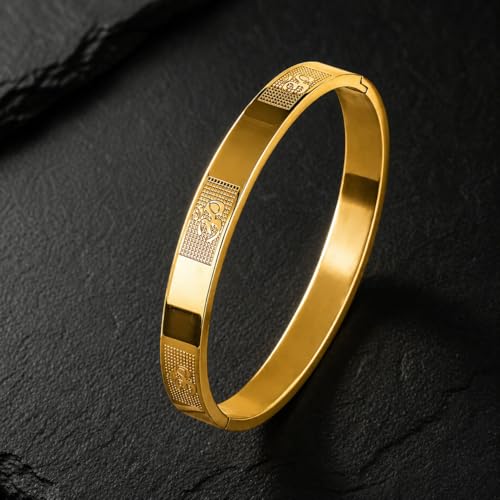 Image of MEENAZ Stainless Steel Aum Bracelet for Men Stainless Steel | Om Kada for men Hindu for Boys Gold plated Kadas | Waterproof, Anti-tarnish Bracelets, Rust-free, Skin friendly | 8 mm