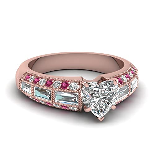 Image of Choose Your Gemstone Edwardian Engagement Ring Rose Gold Plated Heart Shape Vintage Engagement Rings Ornaments Surprise for Wife Symbol of Love Clarity Comfortable US Size 4 to 12