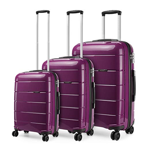 Kono Set de 3 Valises Rigide en Polypropylène Ensemble de Bagages Léger 4 roulettes avec Serrure TSA (Violet, Set of 3)