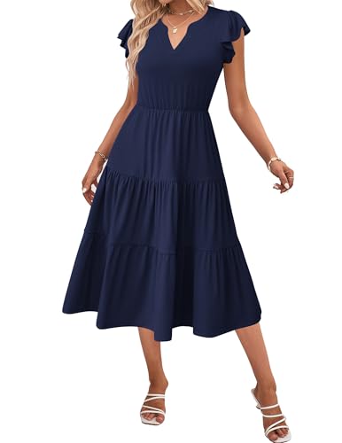 Image of ZEAGOO Womens Summer Casual Dresses Ruffle Sleeve V Neck Midi Dress Flowy Tiered Dress with Pockets Boho Sundresses